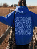 Women's Floral & Leaf Print Drop Shoulder Hoodie, Trendy Drawstring Pocket Hooded Sweatshirt for Daily Holiday Outdoor...