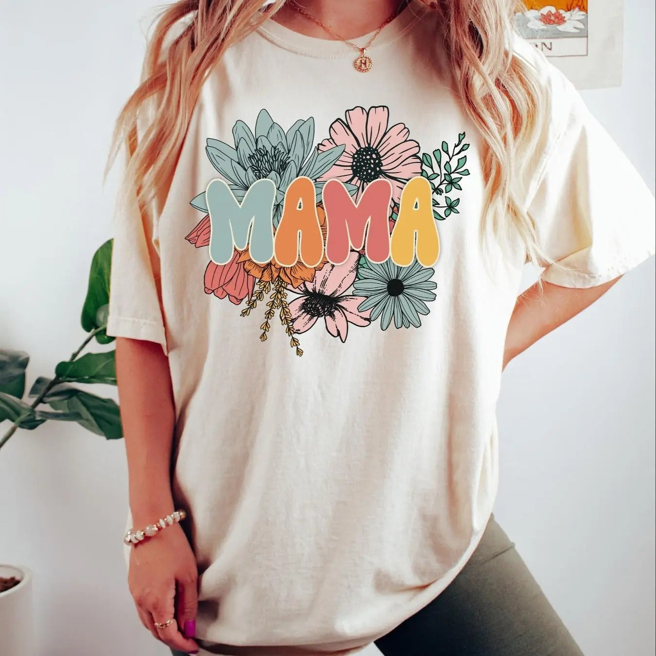 Floral & Letter Print Drop Shoulder Casual Half Sleeve Round Neck Summer Top Daily T-Shirts, Hoodie, Sweatshirt