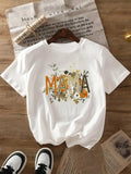 Women's Floral & Letter Print Round Neck Tee, Casual Short Sleeve Crew Neck T-Shirt for Daily Wear, Ladies Clothes for...