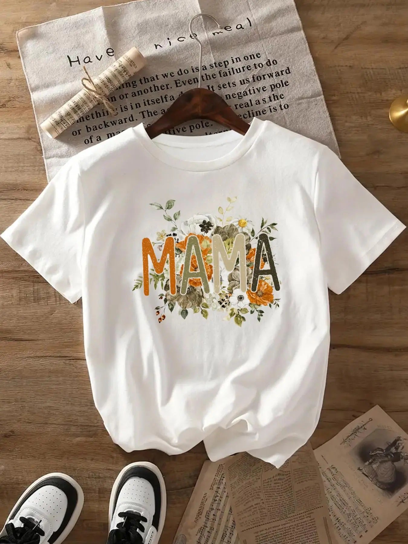 Women's Floral & Letter Print Round Neck Tee, Casual Short Sleeve Crew Neck T-Shirt for Daily Wear, Ladies Clothes for...