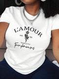 Women's Floral & Letter Print Round Neck Tee, Fashion Casual Crew Neck Short Sleeve T-Shirt for Daily Holiday Vacation...