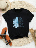 Women's Floral & Letter Print Round Neck Tee, Fashion Casual Short Sleeve T-shirt, Ladies Summer Clothes for Daily Wear...