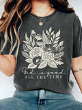 Floral & Letter Print Round Neck Casual Short Sleeve Crew Neck Daily Summer Clothes T-Shirts, Hoodie, Sweatshirt