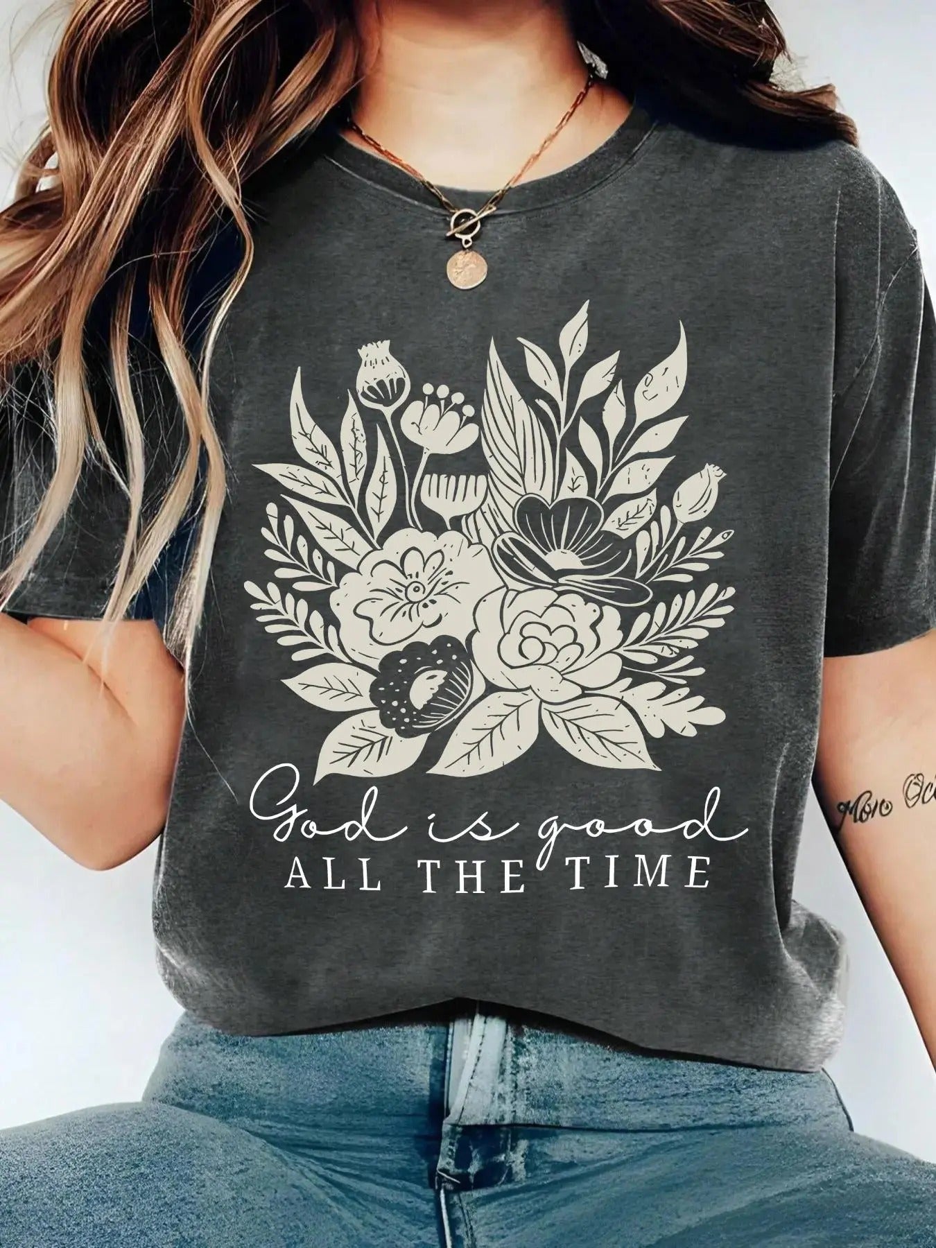 Floral & Letter Print Round Neck Casual Short Sleeve Crew Neck Daily Summer Clothes T-Shirts, Hoodie, Sweatshirt