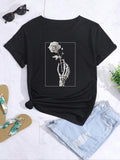 Women's Floral Graphic Print Round Neck Tee, Fashion Casual Short Sleeve T-shirt for Daily Wear, Ladies Clothes for...