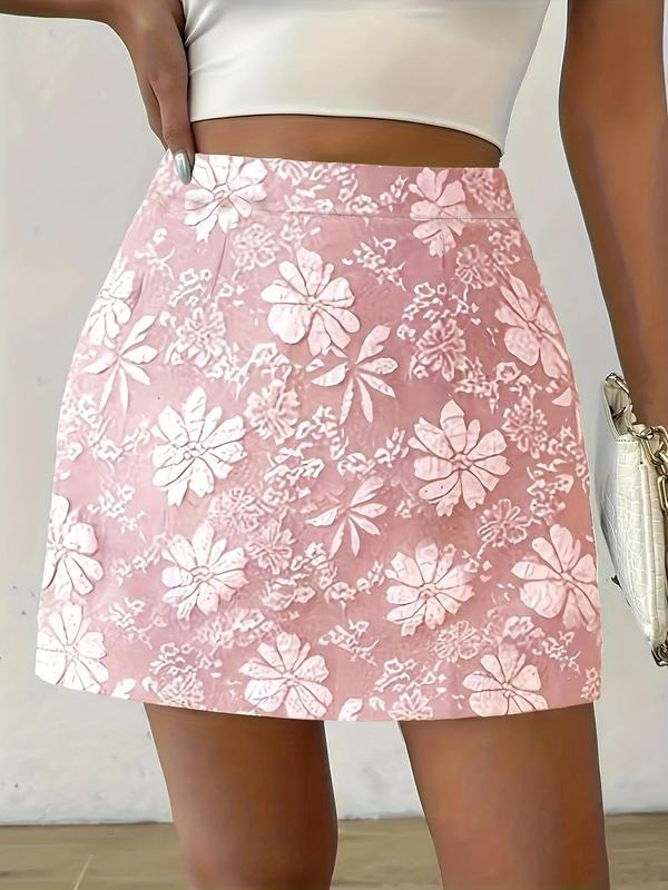Women's Floral Jacquard Skirt, Elegant Fashion Casual Skirt for Daily Outdoor Wear, Ladies Bottoms for Summer T-Shirts,...