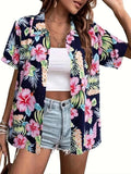 Women's Floral Print Button Shirt, Casual Short Sleeve Collared Top for Summer, Ladies Islamic  Clothes for Daily Wear...