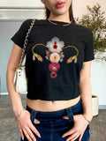 Women's Floral Print Crew Neck Tee, Casual Short Sleeve T-shirt, Ladies Summer Clothes for Daily Wear Hoodie, Sweatshirt