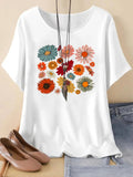 Women's Floral Print Round Neck Graphic Tee, Vintage Trendy Casual Drop Shoulder Half Sleeve T-shirt For Daily Wear,...