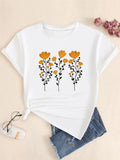 Women's Floral Print Round Neck Tee, Casual Short Sleeve Crew Neck T-Shirt for Summer, Ladies Clothes for Daily Wear...