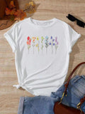 Women's Floral Print Round Neck Tee, Casual Short Sleeve Crew Neck T-Shirt, Women's Top for Daily Wear Hoodie, Sweatshirt