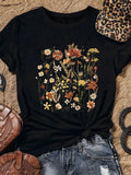 Women's Floral Print Round Neck Tee, Casual Short Sleeve T-shirt for Summer, Ladies Clothes for Daily Wearstyle{n002}2...