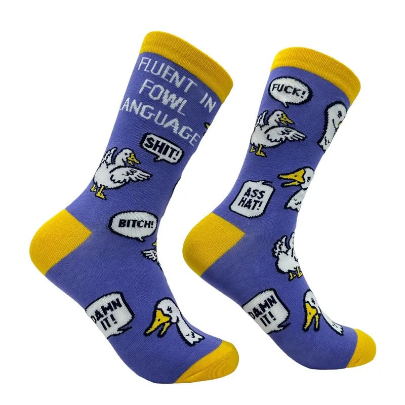 Women's Fluent In Fowl Language Socks Funny Sarcastic Curse Word Novelty Footwear Funny Graphic Socks Comfortable Fitted...