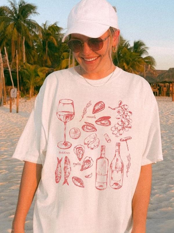 Food Print Round Neck Casual Half Sleeve Crew Neck Spring & Fall Top Daily T-Shirts, Hoodie, Sweatshirt