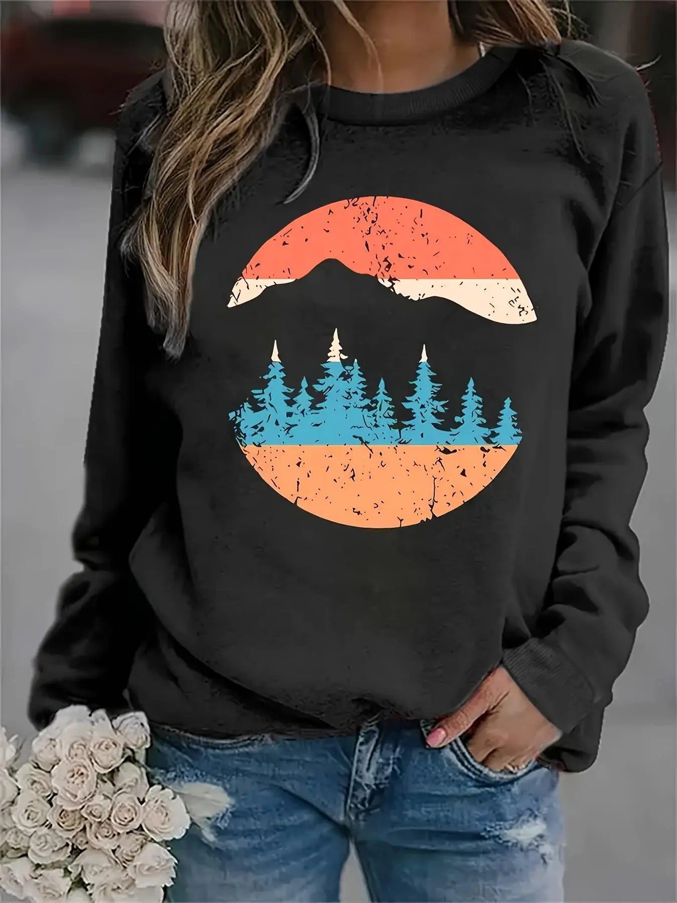 Women's Forest Print Drop Shoulder Sweatshirt, Casual Long Sleeve Round Neck Pullover, Ladies Clothes for Daily Wear...
