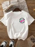 Women's Fruits & Letter Print Round Neck Tee, Trendy Short Sleeve Crew Neck T-Shirt for Daily Wear, Ladies Clothes for...