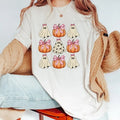 Women's Ghost & Pumpkin Print Round Neck Tee, Fashion Casual Drop Shoulder Half Sleeve T-shirt for Daily Holiday Vacation...