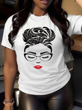 Women's Girl Print Round Neck Graphic Tee, Vintage Trendy Casual Short Sleeve T-shirt for Daily Wear, Ladies All Seasons...