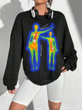 Women's Graphic Drop Shoulder Sweatshirt, Casual Long Sleeve Round Neck Pullover For Fall & Winter, Women's Clothes For...