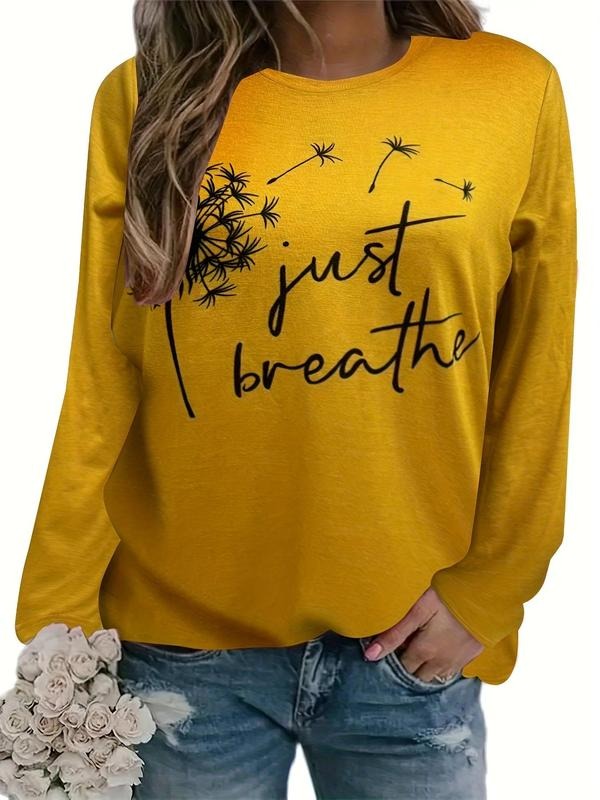 Women's Graphic Letter Print Round Neck Long Sleeve Tee, Crew Neck T-Shirt, Casual Women's Top for Spring & Fall Hoodie,...