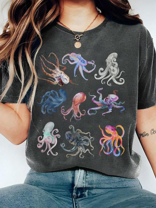 Print Round Neck Casual Short Sleeve Daily Outdoor Tops All Seasons T-Shirts, Hoodie, Sweatshirt