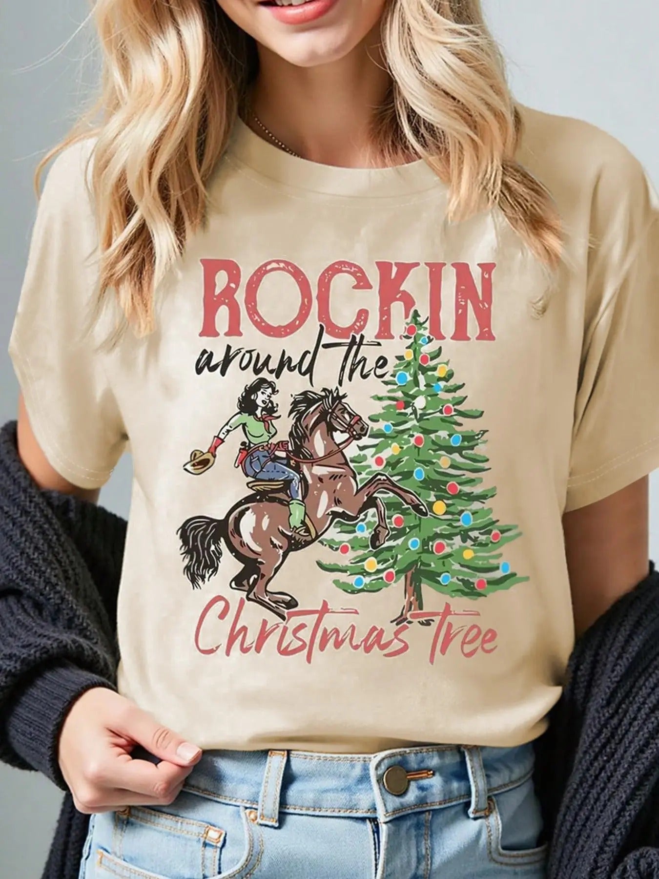 Women's Graphic Print Shirt, Casual Round Neck Graphic Tee, Women's Christmas Shirt for Daily Wear Hoodie, Sweatshirt