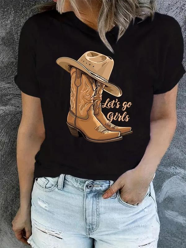 Women's Graphic Round Neck Vintage Tee, Casual Short Sleeve T-shirt For Daily Wear, Ladies Clothes For All Seasons...