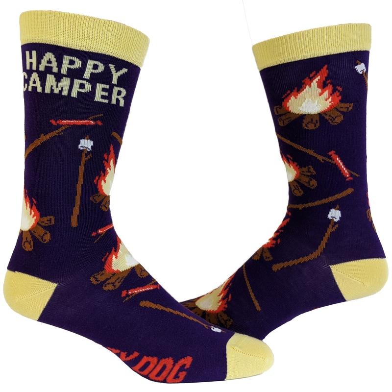 Women's Happy Camper Socks Funny Outdoor Adventure Hiking Vintage Novelty Footwear Funny Graphic Socks Comfortable Fitted...