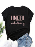 Women's Heart & Letter Print Round Neck Tee, Casual Short Sleeve Crew Neck T-shirt for Daily Wear, Ladies Clothes for All...