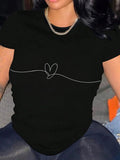 Women's Heart Print Round Neck Tee, Casual Short Sleeve T-Shirt for Daily Wear, Ladies Clothes for All Seasons Hoodie,...