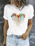Women's Heart Print Round Neck Tee, Fashion Casual Short Sleeve T-shirt, Ladies Summer Clothes for Daily Wear Hoodie,...