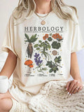 Women's Herbology School & Plants Print Round Neck Tee, Casual Short Sleeve Crew Neck T-shirt for Summer, Fashion Women's...