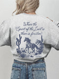 Women's Horse & Letter Print Crew Neck Sweatshirt, Casual Long Sleeve Pullover for Fall & Winter, Women's Clothes for...