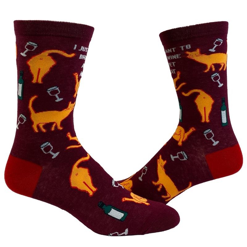 Women's I Just Want to Drink Wine and Pet My Cat Socks Funny Pet Kitty Kitten Animal Lover Graphic Footwear Funny Graphic...