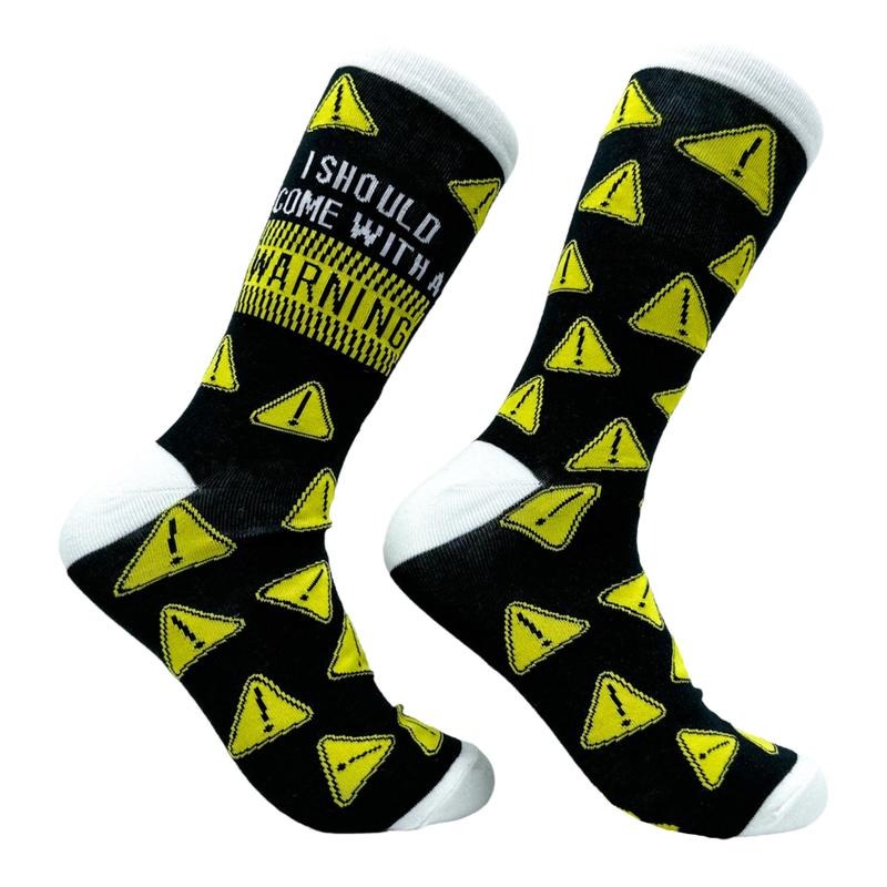 Women's I Should Come With A Warning Socks Funny Caution Sign Footwear Funny Graphic Socks Comfortable Fitted Spandex...
