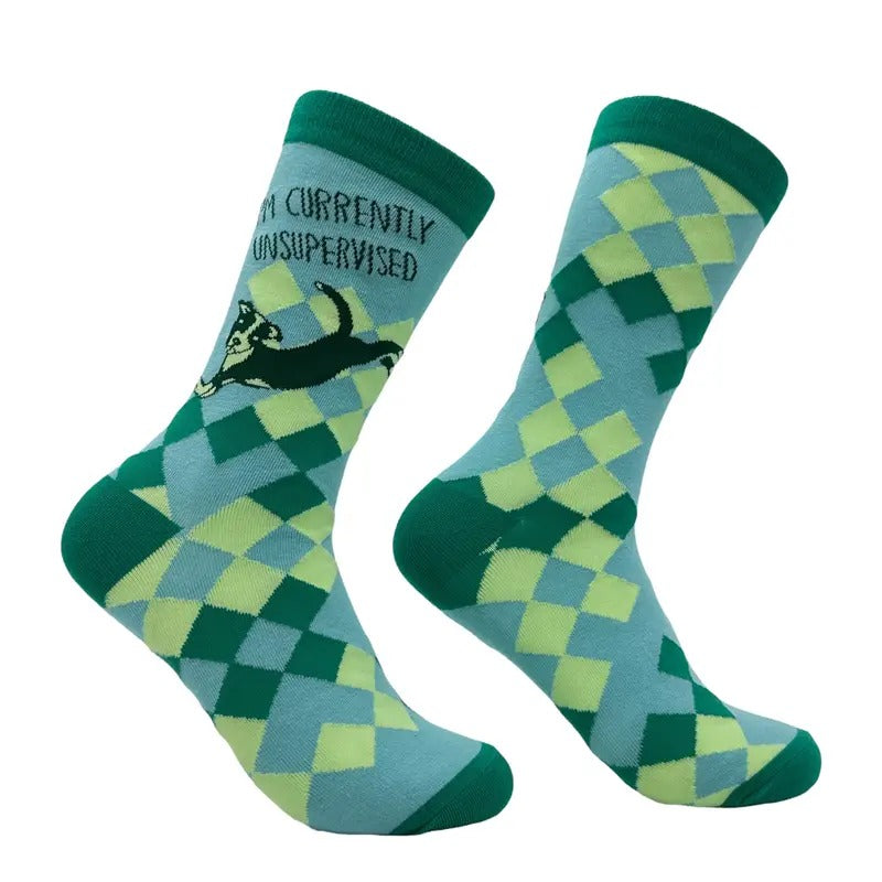 Women's Im Currently Unsupervised Socks Funny Sarcastic Dog Graphic Footwear Funny Graphic Socks Comfortable Fitted...