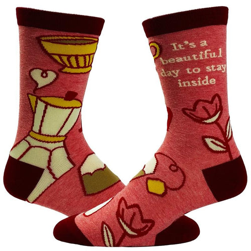 Women's It's A Beautiful Day To Stay Inside Socks Funny Introvert Coffee Lover Novelty Footwear Funny Graphic Socks...