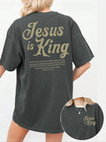 Women's Jesus Is King Print Round Neck Graphic Tee, Vintage Trendy Casual Figure Graphic Short Sleeve T-shirt for Daily...