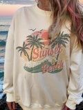 Women's Landscape & Letter Print Drop Shoulder Sweatshirt, Trendy Casual Long Sleeve Round Neck Pullover for Fall &...