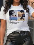 Women's Landscape Print Round Neck Graphic Tee, Vintage Trendy Casual Short Sleeve T-shirt For Daily Wear, Ladies Summer...