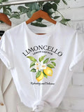 Women's Lemon & Letter Print Round Neck Tee, Casual Short Sleeve Crew Neck T-Shirt for Daily Wear, Ladies Clothes for All...