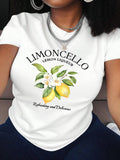 Women's Lemon & Letter Print Round Neck Tee, Fashion Casual Short Sleeve T-shirt, Ladies Summer Clothes for Daily Wear...