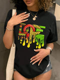 Women's Leopard & Letter Print Round Neck Tee, Casual Short Sleeve T-Shirt for Daily Wear, Ladies Clothes for All Seasons...