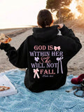 Women's Letter & Bow Print Drop Shoulder Hoodie, Fashion Casual Drawstring Pocket Hooded Sweatshirt for Daily Holiday...