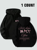 Women's Letter & Bow Print Hoodie, Casual Long Sleeve Hooded Sweatshirt for Spring & Fall, Ladies Clothes for Daily Wear...