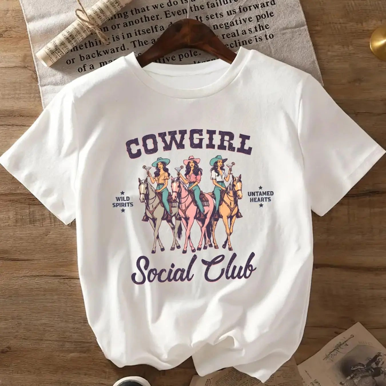 Women's Letter & Cowgirl Print  Round Neck Graphic Tee, Vintage Trendy Casual Short Sleeve T-shirt for Daily Wear, Ladies...