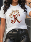 Women's Letter & Crown Print Crew Neck Tee, Trendy Casual Short Sleeve T-Shirt for Daily Wear, Ladies Summer Outfit...