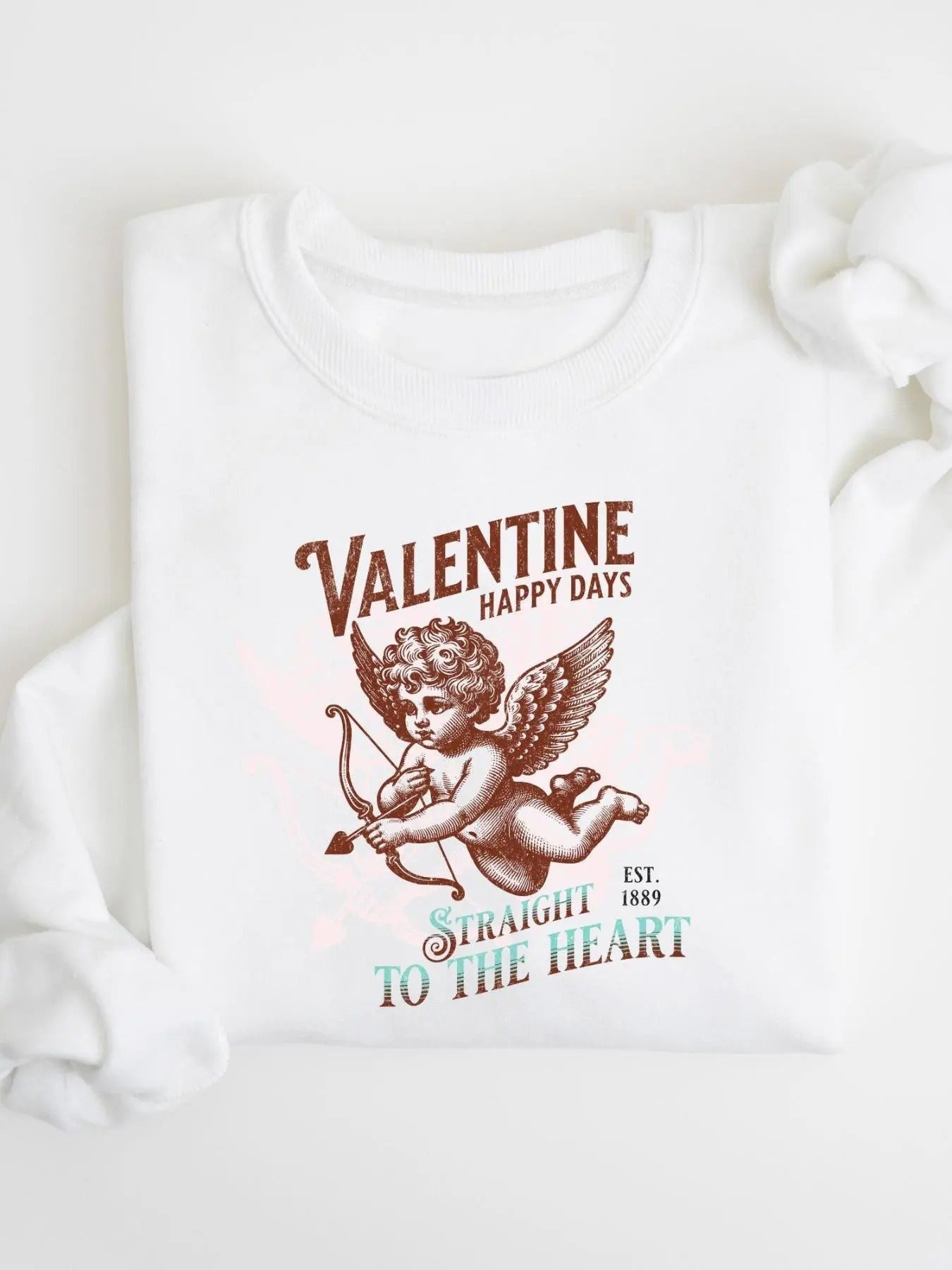 Letter & Cupid Print Crew Neck Casual Long Sleeve Fall & Winter Clothes Daily T-Shirts, Hoodie, Sweatshirt