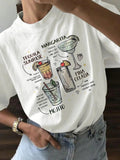 Women's Letter & Drink Print Round Neck Tee, Casual Short Sleeve Crew Neck T-Shirt for Summer, Fashion Women's Top for...