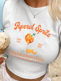 Women's Letter & Drinks Graphic Round Neck Skinny Tee, Casual Short Sleeve T-Shirt for Daily Wear, Ladies Clothes for All...